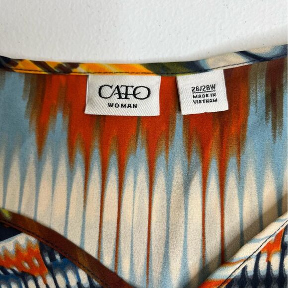 Cato Geometric Print Asymmetrical Hem Flowy V Neck Tunic Boho Top Women 26/28 W - Picture 8 of 14